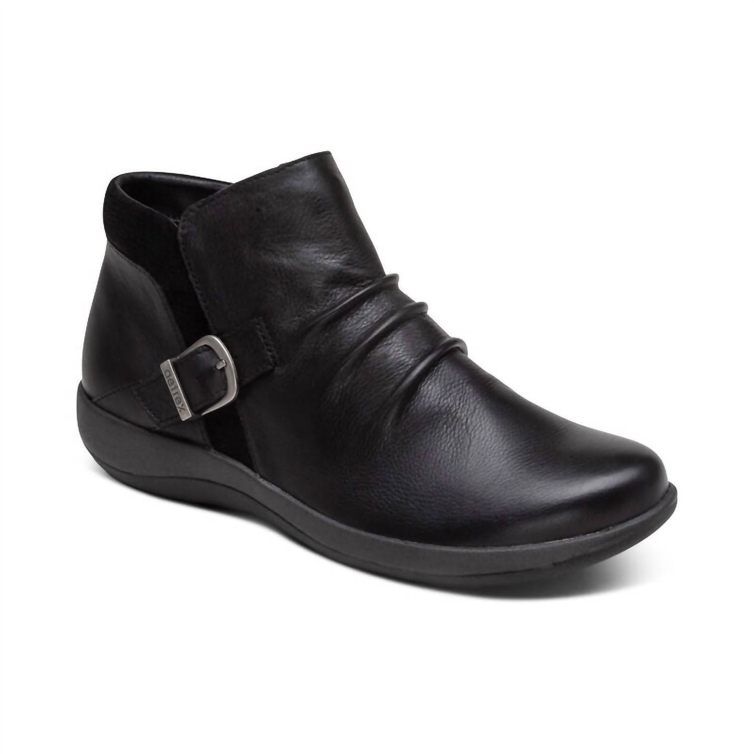 New Aetrex Women's Luna Buckle Ankle Boot In Black